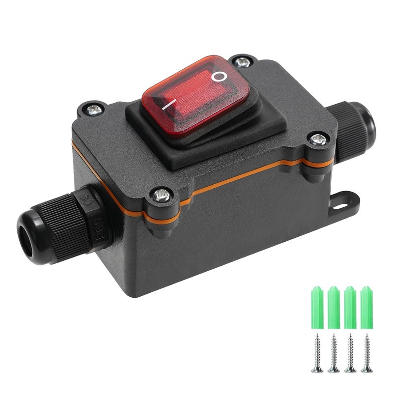 Tevacohn Heavy Duty Inline Power Switch AC 110V/250V, IP67 Waterproof ON/Off Switch with Red Indicator Light for Home Appliances, Tools, Pumps, Outdoor Lighting（Two Side） - Image 1
